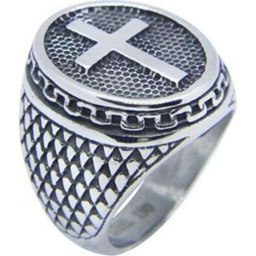 Classic Mens Fashion Vintage Jesus Cross Textured Ring