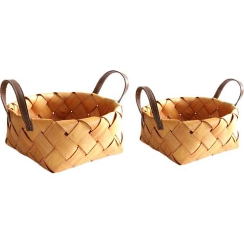 New 2 Pcs Woven Basket with Handle, for Wedding Home Kitchen Food Picnic Bread Sundry Container Fruit Storage, Large&Small
