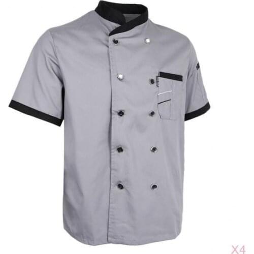 4Pcs Mens Womens Chef Jacket Short Sleeve Baker Jacket Chefs Clothing Jacket Chef Kitchen Work Jacket Gastronomy Workwear