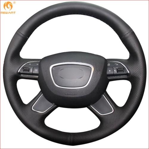 MEWANT Black Genuine Leather Car Steering Wheel Cover for Audi Q7 2012-2015 Q3 Q5 2013-2016 A4 (B8) 2014 2015 A6 (C7) 2014-2016
