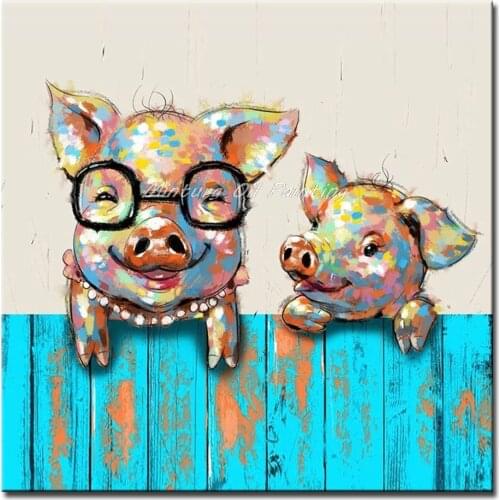 Mintura Art Hand Painted Acrylic Canvas Oil Paintings Happy pigs Modern Abstract Animal Wall Art Pictures Room Decor No Framed