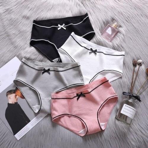 Fashionable Ladies Underwear Students Korean Style Threaded Mid-waist Cute Sexy Bowknot Breathable Comfortable Underwear