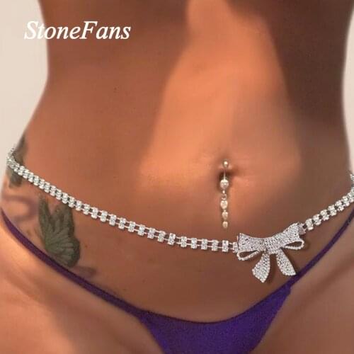 Stonefans Fashion Butterfly Bow Rhinestone Waist Chain Belt for Women Sexy Tie Crystal Beach Bikini Belly Chain Body Jewelry