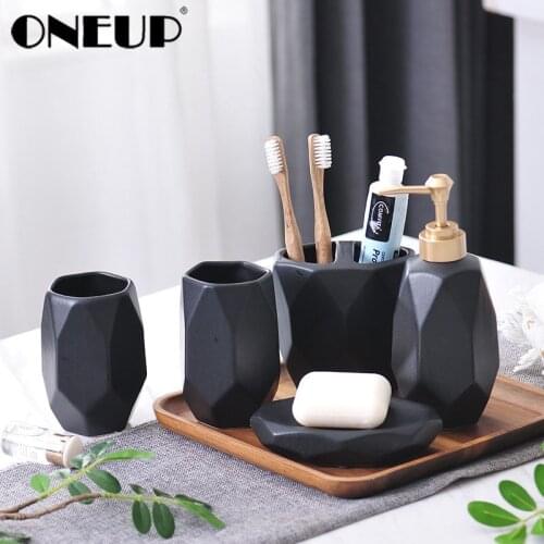 ONEUP Nordic Style Frosted Ceramic Bathroom Accessories Set Combined Household Toothbrush Holder Washing Cup Soap Dispenser