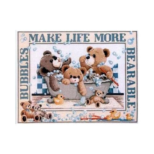 JAN-Bubble Bath Bear Needlework,For Embroidery,DIY 14CT Unprinted Arts Cross stitch kits Set Cross-Stitching Home Decor