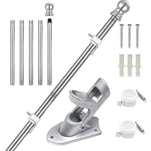 5 Sections 6ft Flagpole Kit Easy To Install Disassemble Flagpole Stainless Steel Guide Banner Flag Pole Set Adjustable Rotatable