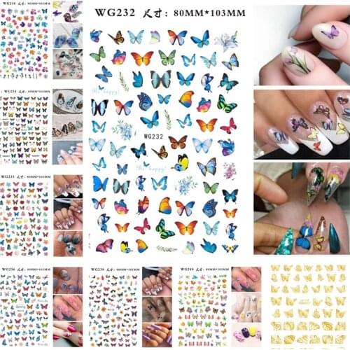 WHOLESALE 50pcs Colorful Butterfly Nail Art Sticker Metal Gold Silver Black Adhesive Decals for Nail Art Decoration Manicure