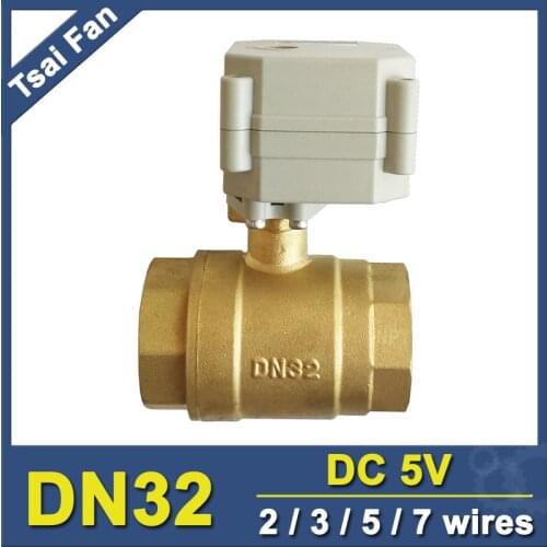 Low Current DC5V 2/3/5/7 Wires 2 Way Brass 1-1/4'' DN32 Motorized Valve With Position Indicator 29mm Bore Metal Gear CE IP67