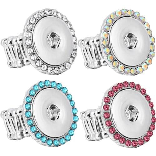 New Snap Jewelry Crystal Snap Buttons Ring Round Adjustable Silver Plated 18mm Snap Button Rings Jewelry for Button Snaps Charms