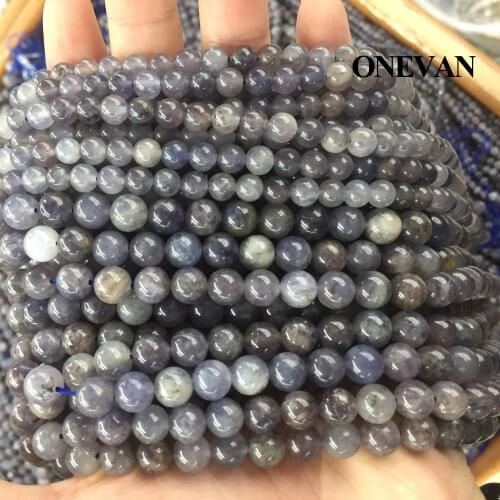 ONEVAN Natural A Iolite Charm Beads 6mm 8mm 10mm Smooth Loose Stone Bracelet Necklace Jewelry Making Diy Accessories Gift Design