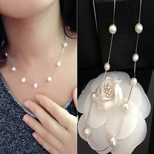 Necklace Single Layer Adjustable Alloy Women Faux Pearl Clavicle Chain for Wedding Necklace Pendant Choker Necklace Clavicle
