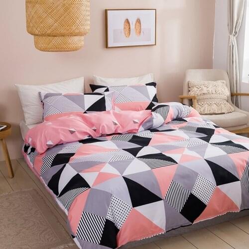 Bedding Set Geometry Duvet Cover For Home Twin Size Nordic Bed 150 Double Plaid Pillowcase King Single Textiles Bedroom Pink