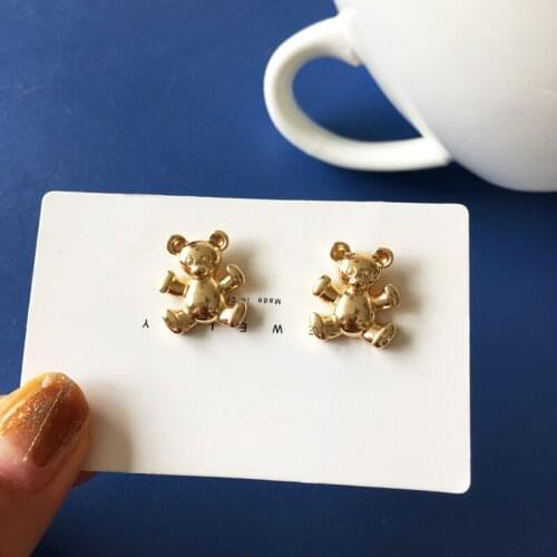 925 Silver Needle Simple Metal Three-dimensional Bear Cute Small Temperament Trendy Earrings