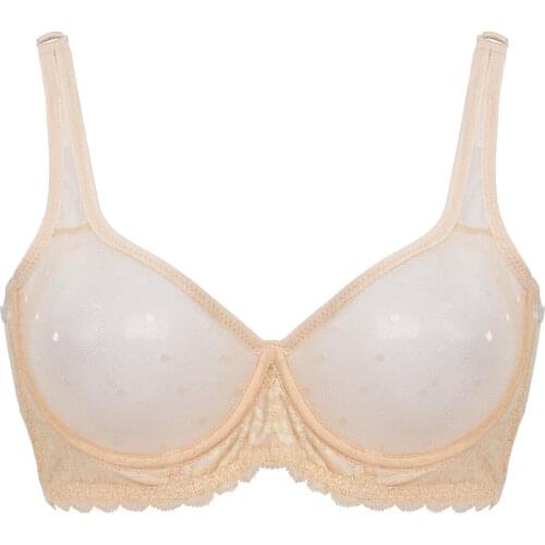 Vgplay Nude Transparent Bra Hollow Mesh Lace Lingerie See Through Women Bra Plus Size Unlined Minimizer Summer Bras for Women