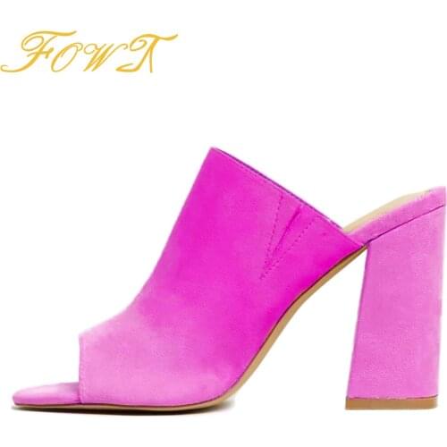 Pink Gradient Flock Heeled Slipper Solid Peep Toe pumps Shallow Heels Spring/Autumn Free Shipping Shoes for Women 2021 FOWT