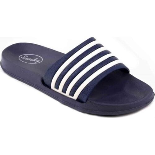 Women Summer Slides Flat Slippers Navy Blue Pink Casual Comfortable Pool Sea Beach Holiday Daily Use Anatomical Eva Slip-Resistant Ideal for Garden Bathroom Balcony 2021