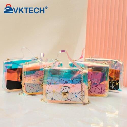Fashion Women Transparent Geometric Lines Printing Shoulder Crossbody Messenger Bag Casual Ladies Laser Small Handbags Flap Purs