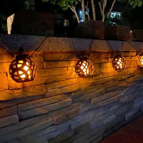 LED Solar Lighting Strings Hanging Hollow Flame Ball Fairy Lamps Outdoor Decoration Garden Yard Garland Street for Fence Porch
