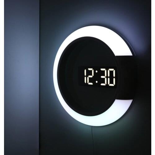 LED Hollow RGB Ring Wall Clock Thermometer Modern Design Colorful Clocks Alarm For Home Living Room Decorations Remote Control
