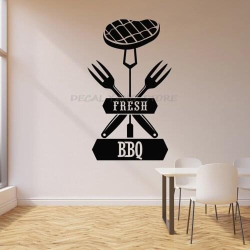Fresh BBQ Wall Decal Meat Beef Forks Grill Menu Steakhouse Interior Decor Vinyl Window Stickers Creative Mural Lettering 1520