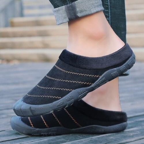 Winter Men Shoes Outdoor Non-slip Men Slippers Warm Plush Cotton Thicken Slippers Flat Shoes Man Big Size 47 48 Footwear Slides