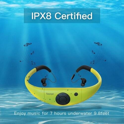 Tayogo Swimming Waterproof MP3 Music Player headphones Sports IPX8 bluetooth with FM radio bluetooth Pedometer for Swimming Mp3