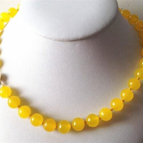 High grade yellow 10mm round beads semi-precious stone chalcedony jades necklace elegant women jewelry gifts 18inch MY4657