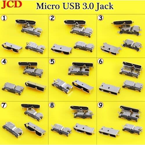 JCD HI-Speed Micro USB 3.0 jack Female 10Pin SMD&DIP Socket PCB Soldering Connectors USB socket for laptop phone for Tablet PC