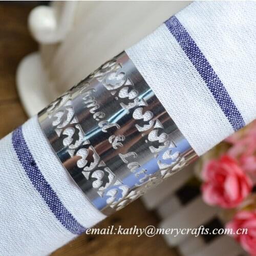 Custom names bright silver wedding napkin rings paper wedding centerpieces for table decorations