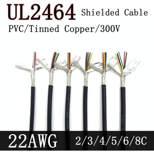 1M 22AWG Shielded Wire Signal Cable 2 3 4 5 6 8 Core PVC Insulated Channel Audio Headphone Copper Control Sheathed Wire UL2464