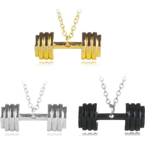 2021 Men Fashion Barbell Dumbbell Pendant Necklace Stainless Steel Gold Silver Color Necklace Sports New Pendant Jewelry on Neck
