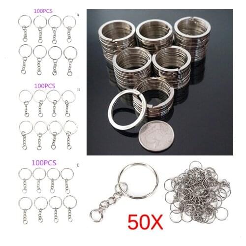 30/50/100 Pcs/Set Silvery Keyrings 3 Styles Jewelry Keychain Key RingKey Chains Stainless Alloy Circle DIY 25mm