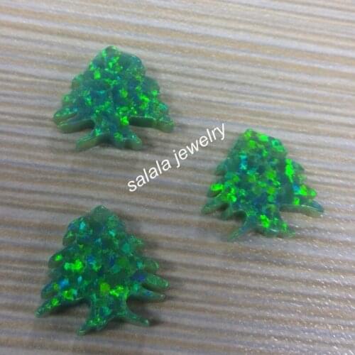 50pcs /lot OP11 12x13.5mm Green Christmas Tree Cedar Fire Opal Synthetic Christmas Tree Opal for Necklace & pendant & Bracelet