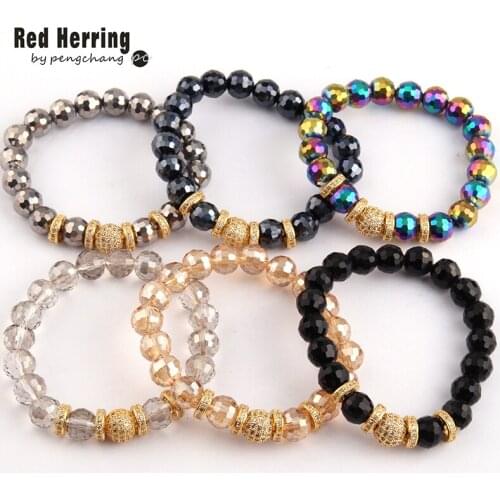 Free Shipping Fashion Women Crystal Armband Facet Global Glass Beads Micro Zircon Pave Bracelets