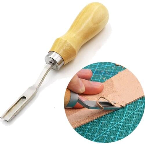 DIY Handmade French Style Leather Edge Beveler Cutting Skiving Trimming Edge Cutting Knife for Leather Craft Tool Wood Handle