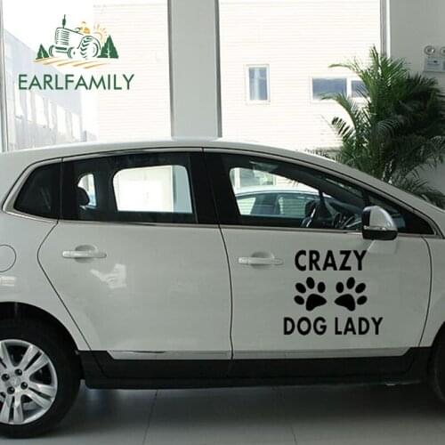EARLFAMILY 58cm x 58cm 2x Crazy Dog Lady Funny Graphical (one For Each Side) Car Sticker for Truck Window Auto Door Vinyl Decal