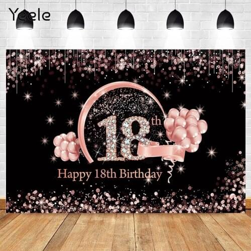 Yeele 18th Birthday Photography Backdrops Pink Balloon Girl Glitter Custom Photographic Background For Photo Studio Photocall