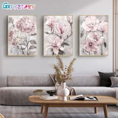 GATYZTORY Paint By Numbers For Adults Pink Flower Picture On Canvas Coloring By Numbers Acrylic paints Home Decor 60x75cm