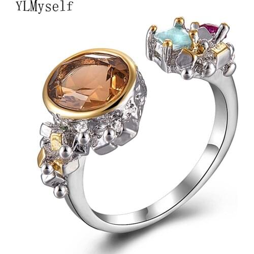 Fashion Coffee Zircon ring anel female Silver color jewellery high quality Flower ring trendy Jewelry gifts for women