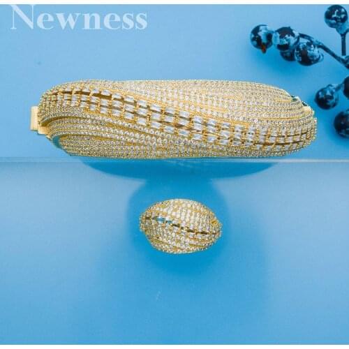 Newness Luxury Saudi Arabia Bangle Ring Set For Women Full Micro Cubic Zircon Pave Party Wedding Saudi Arabic Dubai Jewelry Set