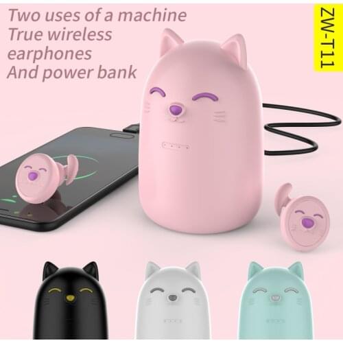 Cat TWS Wireless Bluetooth Earphone 5.0 Cute Cartoon In-Ear Headphones Earbuds 3D Stereo Sound LED Light Sports Headset