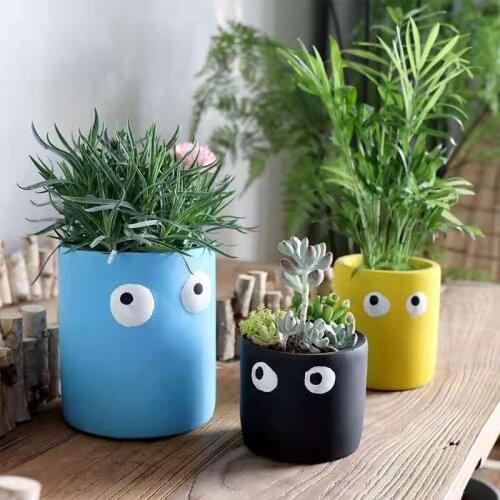 Creative Big Eyes Cute Cement Flowerpot Decoration Ornaments Small Potted Green Plants Flower Device Meat Balcony Garden