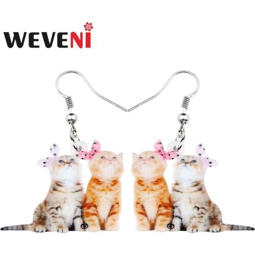 WEVENI Acrylic Cute Double Twins Kitten Cat Earrings Big Long Dangle Drop Fashion Jewelry for Women Girls Teens Gift