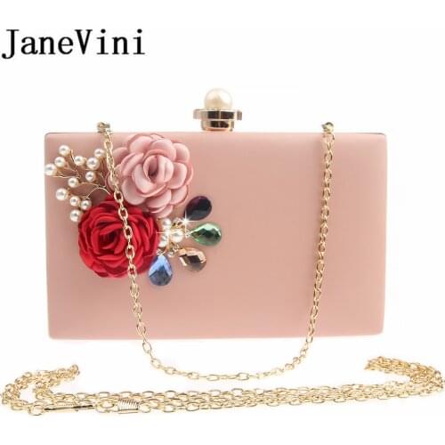 JaneVini Fashion Pearl Women Bridal Clutch Handbags Diamonds Ladies Evening Prom Bags White Pink Shoulder Handbag Wedding Purse