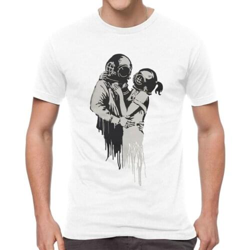 Mens Banksy Think Tank Couple T-Shirt Funny Pop Art Street Graffiti Tshirt Short Sleeve Cool T Shirt Cotton Tee Tops Gift Idea