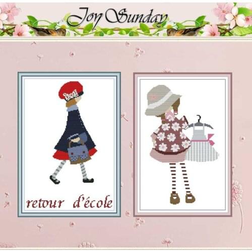 Little girl cartoon painting counted 11CT 14CT Cross Stitch Sets DIY Chinese Cross-stitch Kits Embroidery Needlework home decor