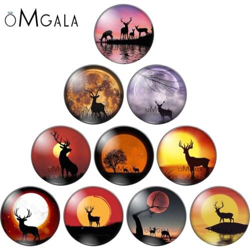 New Lovely Elk In the sunset 10pcs 12mm/16mm/18mm/25mm Round photo glass cabochon demo flat back Making findings