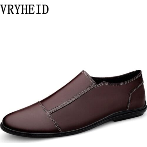 VRYHEID New Genuine Leather Men Shoes Comfortable Soft Driving Casual Shoes Boat Footwear Mens Loafers Business Moccasins Shoes
