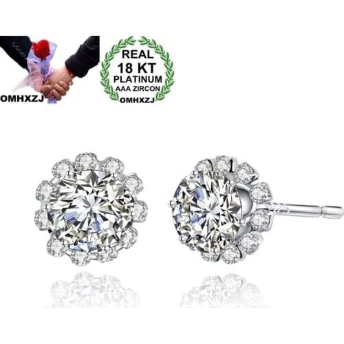 OMHXZJ Wholesale Personality Fashion OL Woman Girl Party Wedding Gift Ball White Zircon 18KT White Gold Stud Earrings YE44