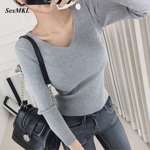 Autumn V Neck Sweater Knitted Fashion Womens Sweaters 2020 Winter Tops Women Pullovesr Korean Knitwear Clothes Pull Femme